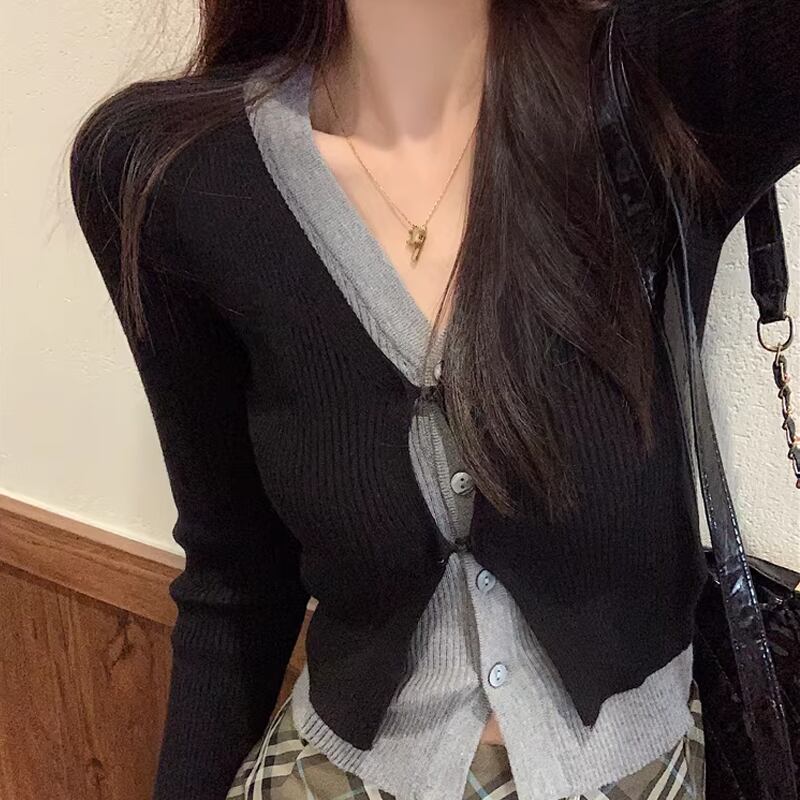 【tops】フェイクレイヤードニットトップス Q8150
