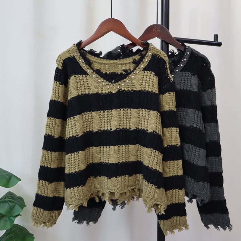【tops】ボーダー柄ニットセーター　M26031