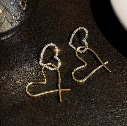 【小物】ファッションスウィートラインストーンハートピアスアクセサリー