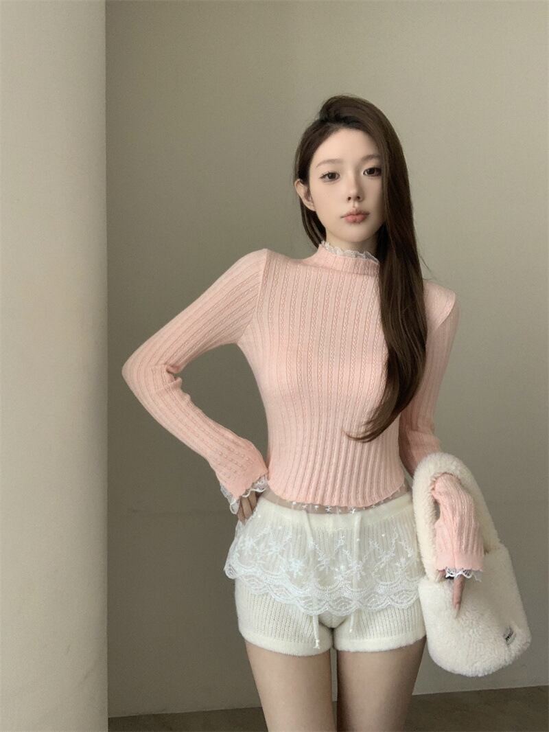 【tops】レース切り替えニットトップス　M28740