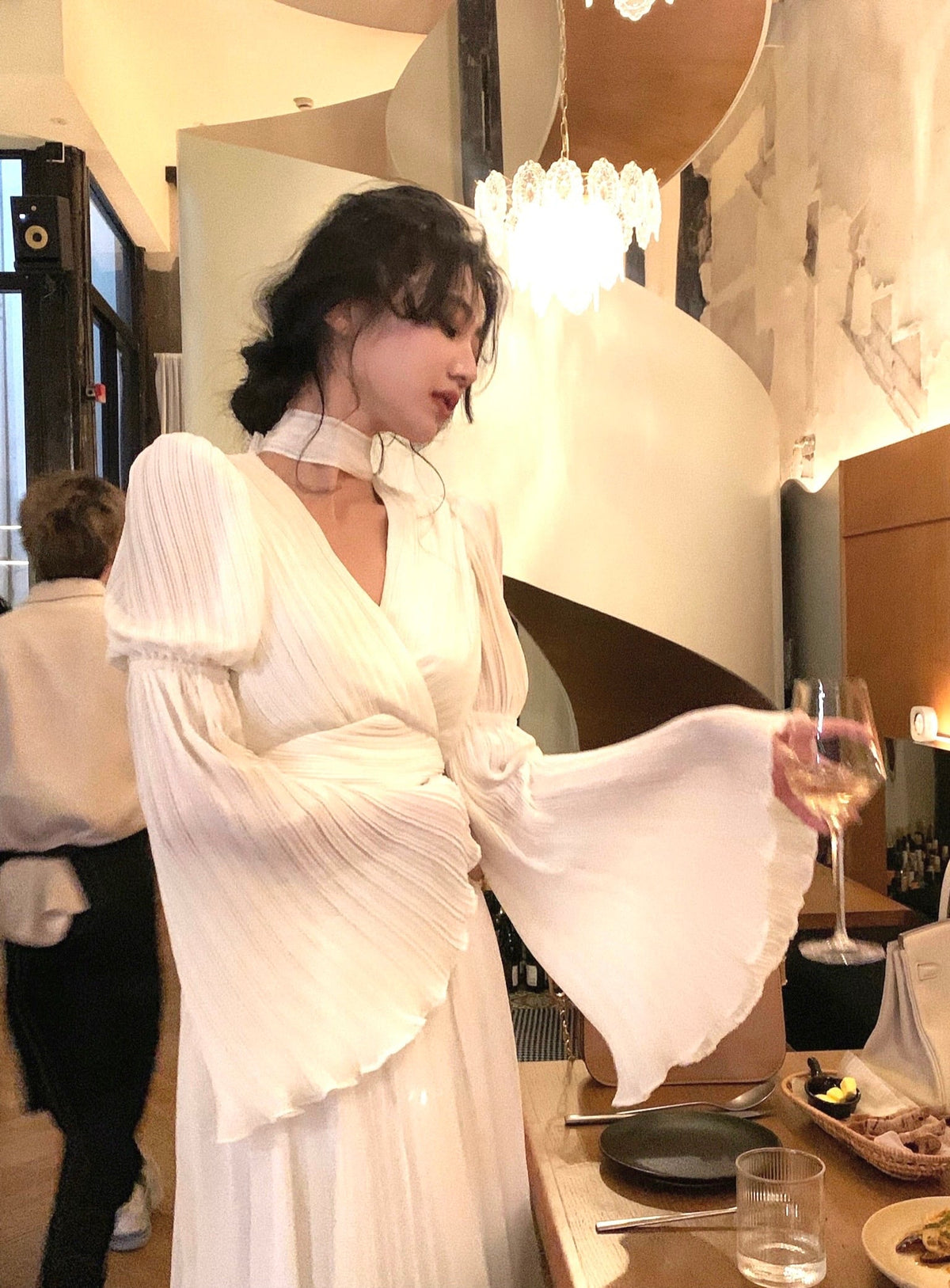【dress】ベルスリーブプリーツワンピース　N3250