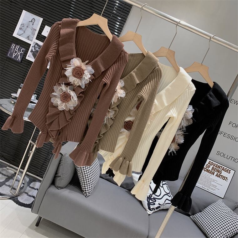 【tops】立体フラワーニットトップス　M27451
