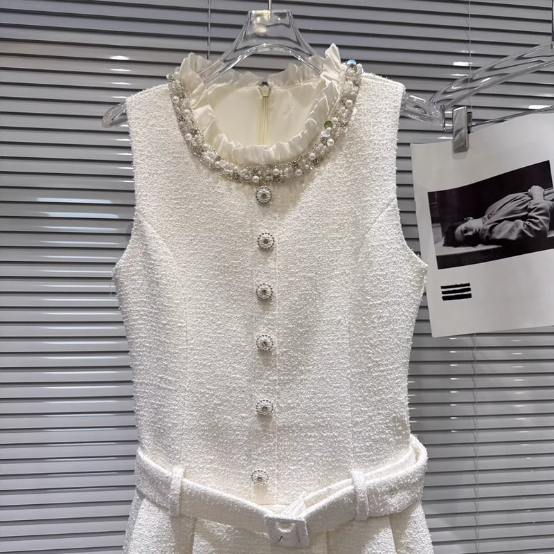【dress】ツイードレース付きベストワンピース Q7891