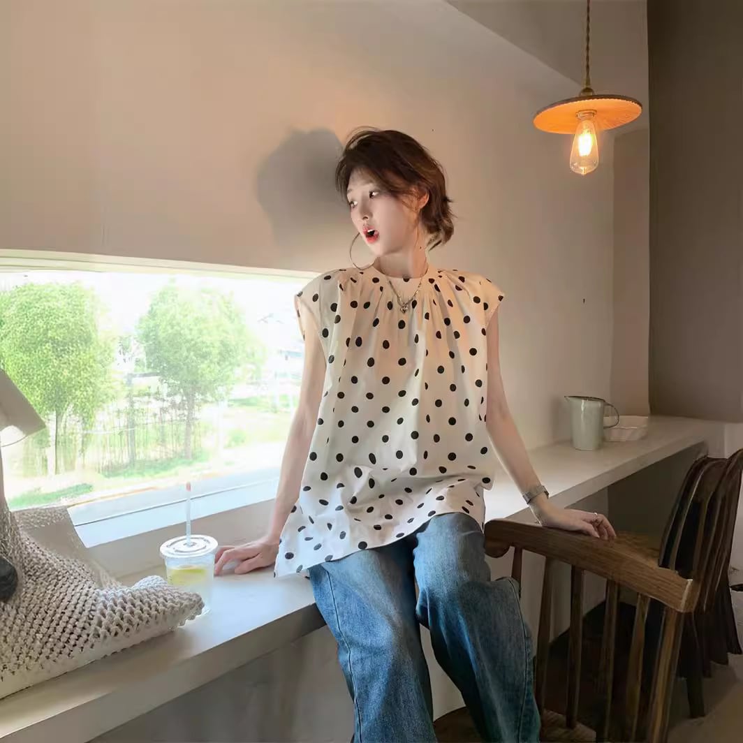 【tops】ドット柄トップス　M25034