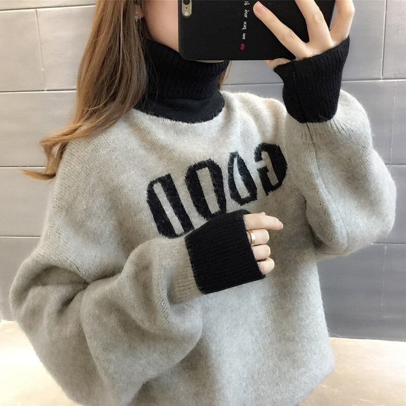 【tops】選べる3色！タートルネック長袖キャンパスお洒落ルーズ韓国風ニットセーターW0084