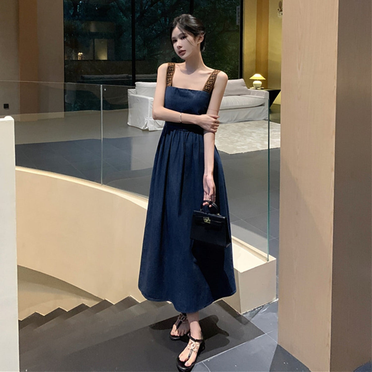 【dress】バックオープンデニムワンピース　N2663