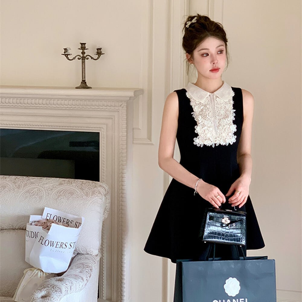 【dress】レースドッキングノースリーブミニワンピース　N2997