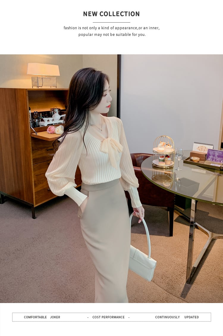 【tops】Vネック切り替えニットブラウスG16806