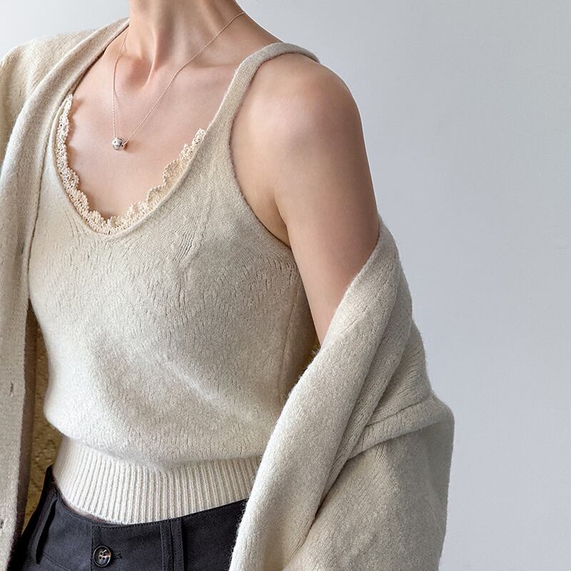 【set】レースドッキングキャミ×ニットカーディガンセット Q6966