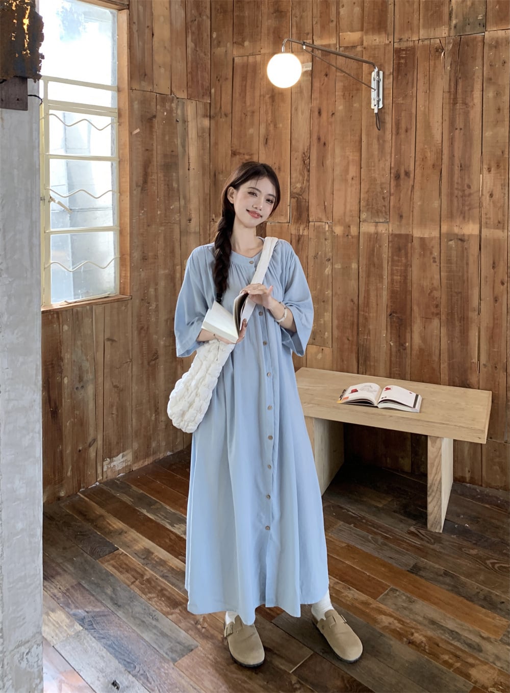 【set】レースカットワークベスト×シャツワンピースセット　M25318