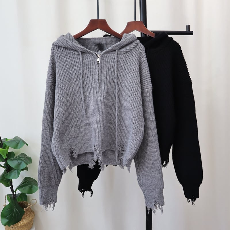 【tops】フード付きニットセーター　M27561