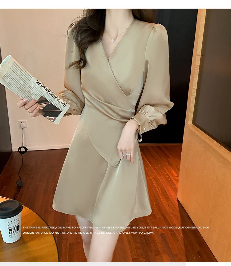 【dress】高級感!気質満点女性力を高める〜着痩せ長袖フランス風ワンピース G3466