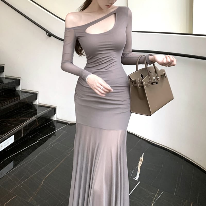 【dress】ワンショルダーマーメイドワンピース Q6850