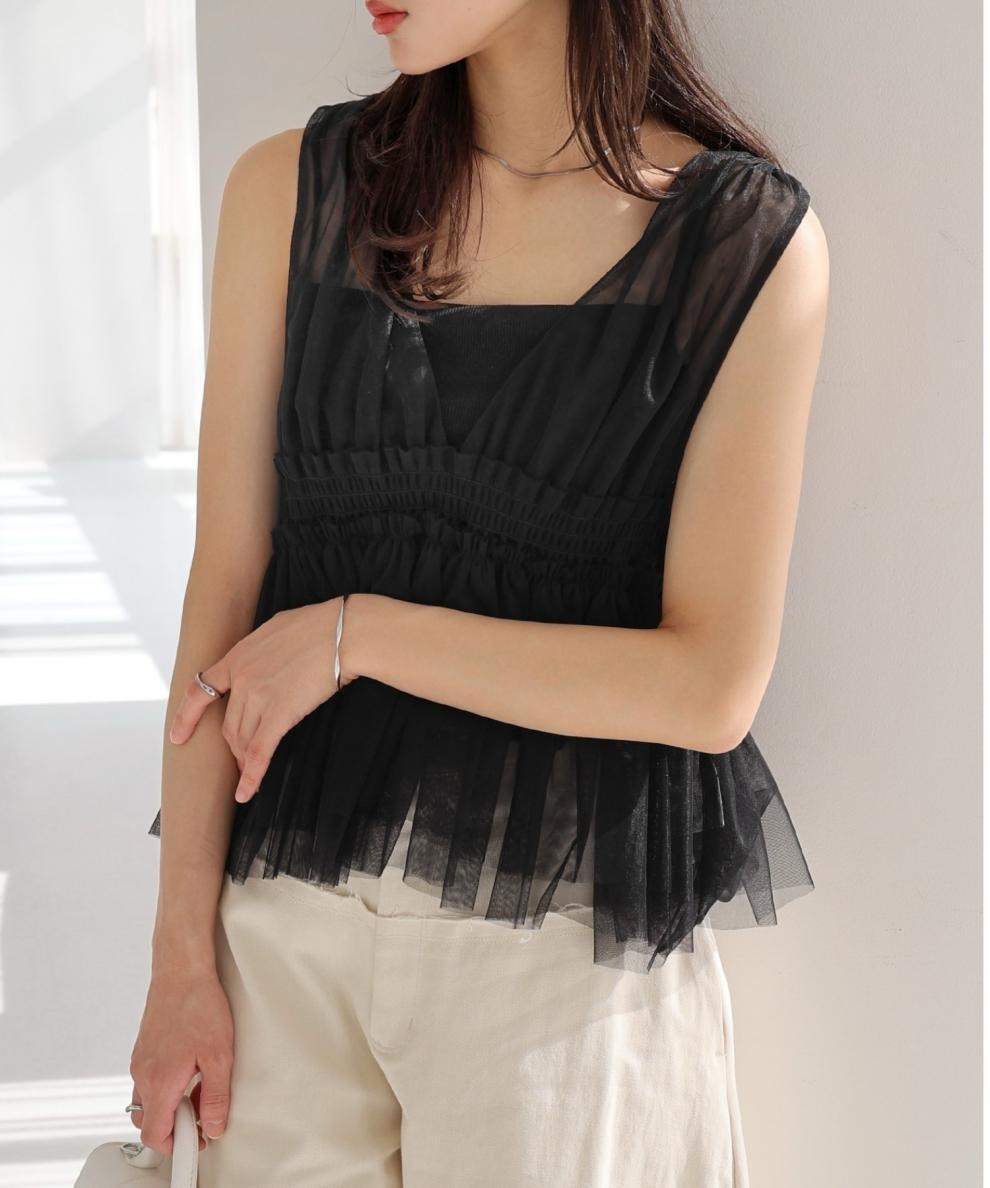 【tops】チュールノースリーブトップス　M29964