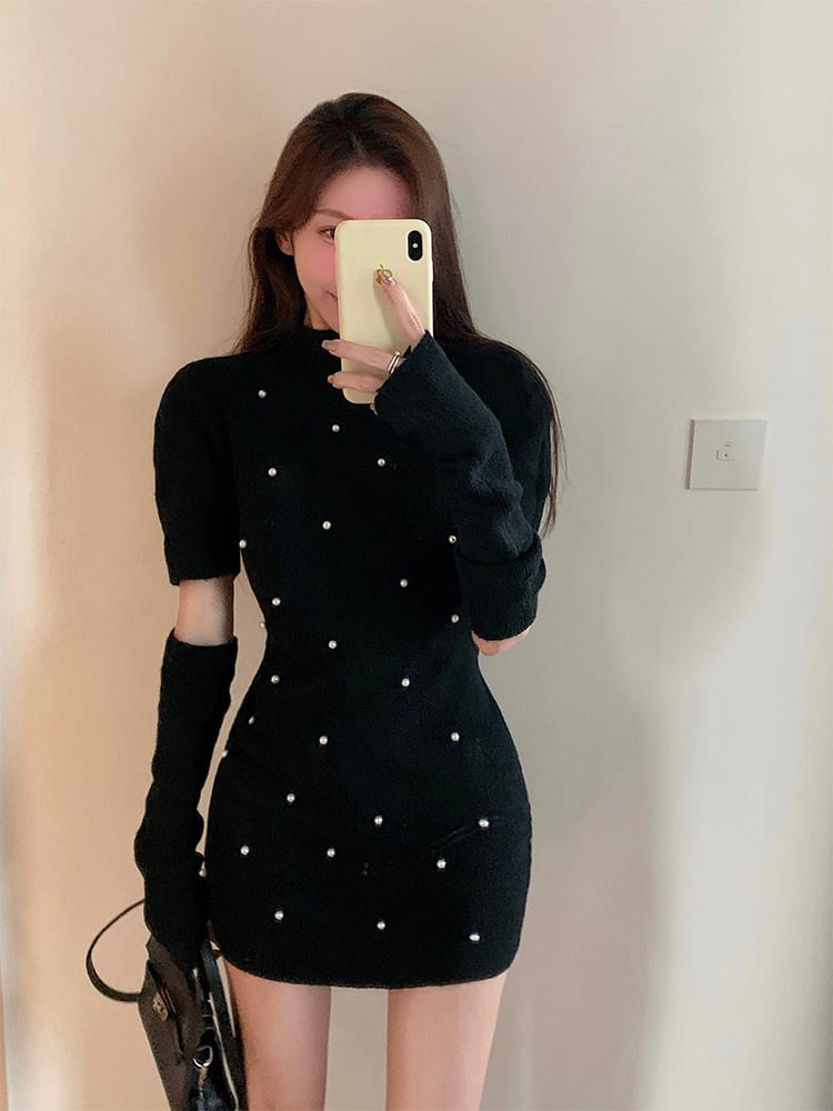 【dress】ニットワンピースアームカバー付き　M26929