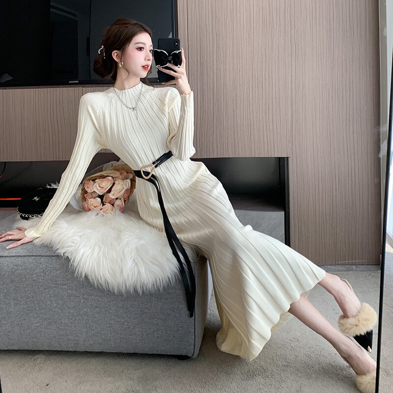 【dress】ニットワンピースベルト付き　M27464