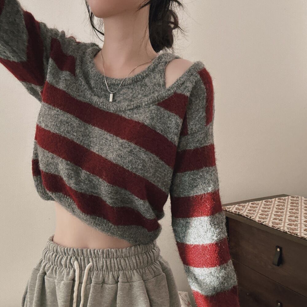 【tops】ボーダー柄切り替えニットセーター　M27774