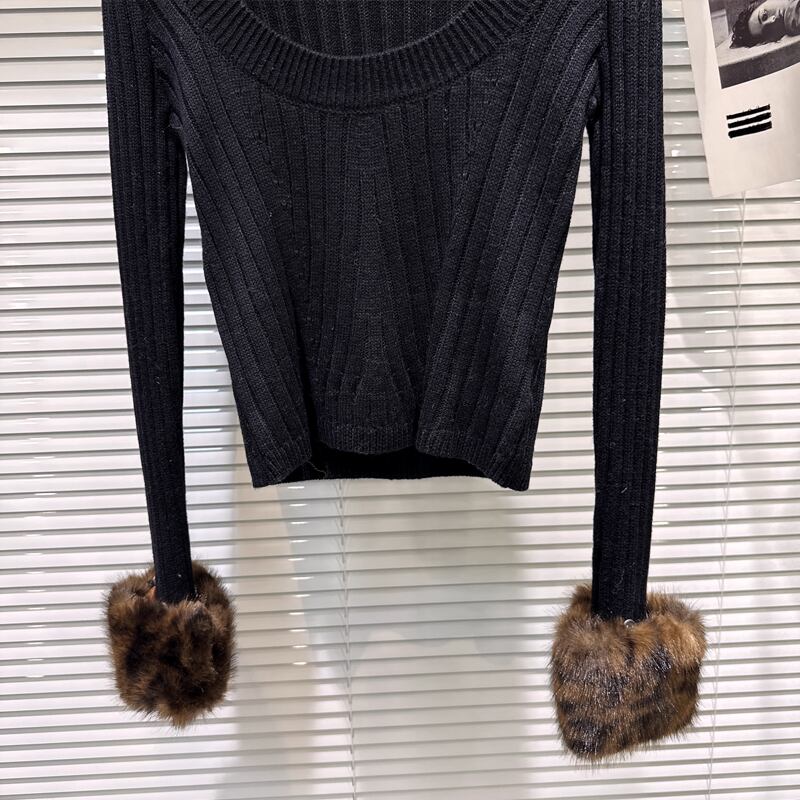 【tops】袖ファーニットトップス Q7333