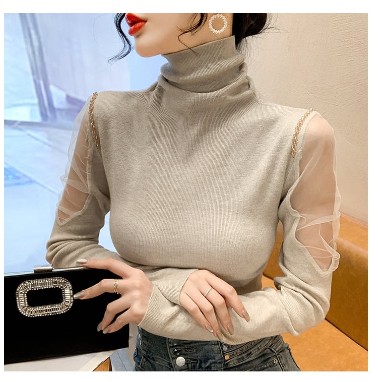 【tops】シースルーショルダーニットトップス　N2917