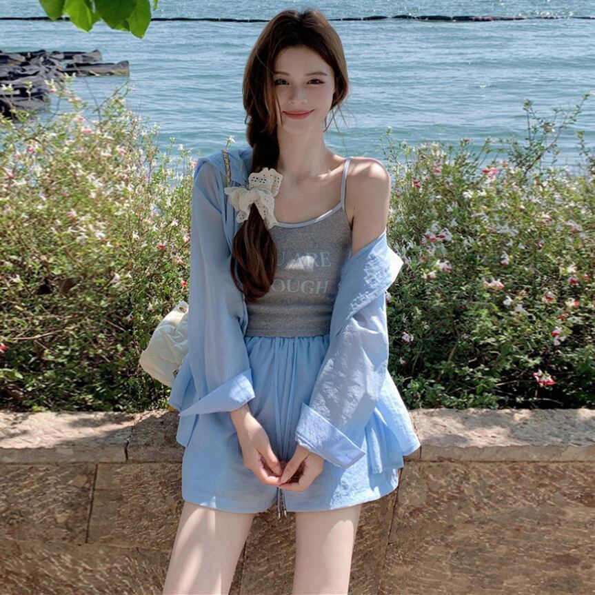 【set】ブラウスアウター+キャミソール+ショートパンツ3点セットG21290