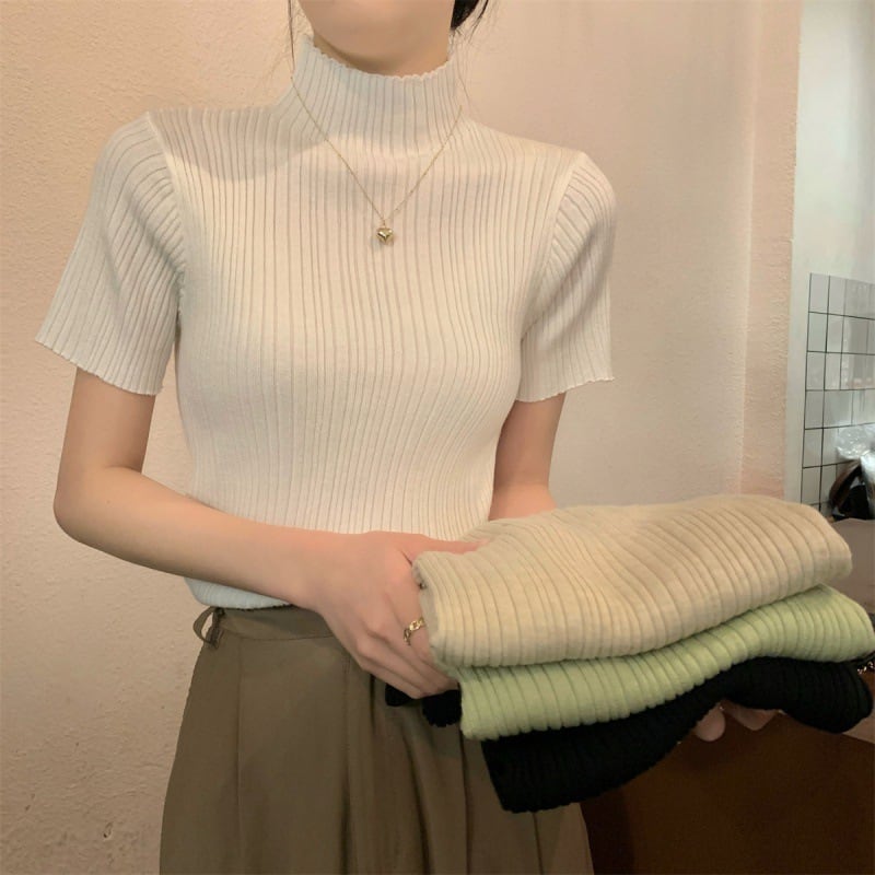 【tops】ハーフネックニットTシャツG21551