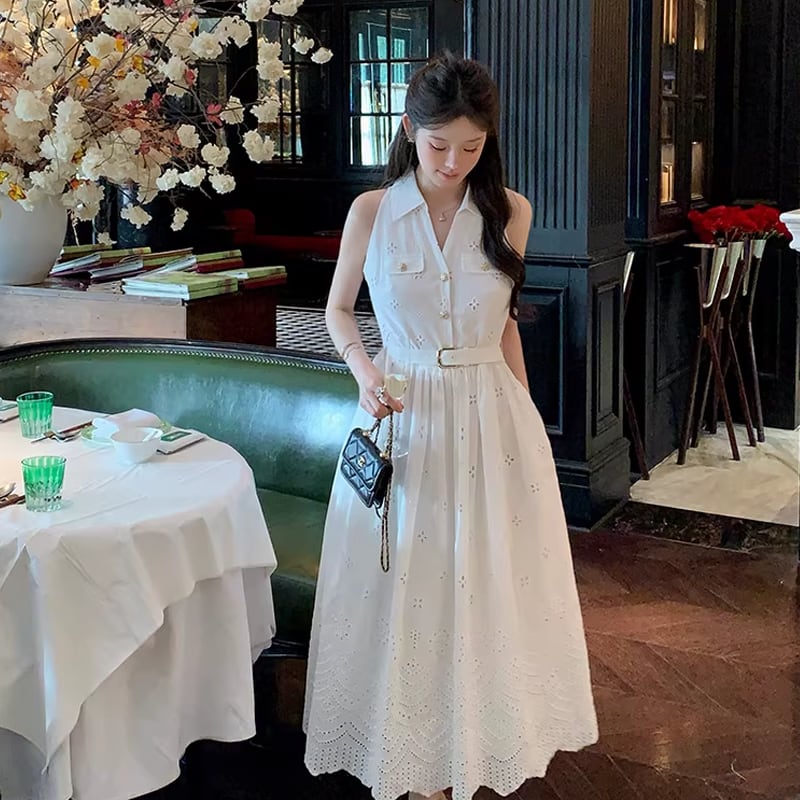 【dress】アイレットレースロングベストワンピース Q8457