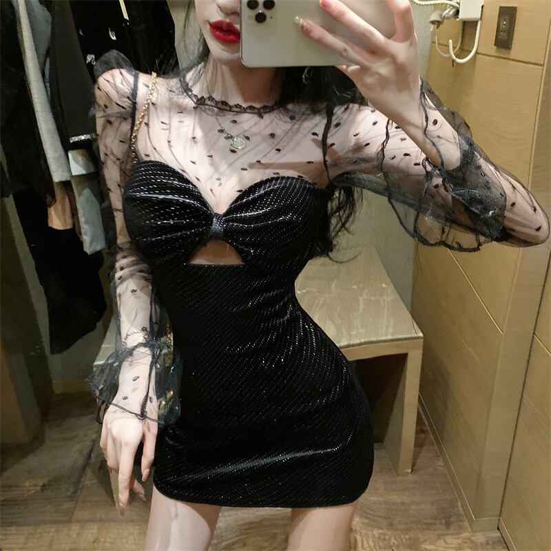 【dress】チュールコンビワンピース　M28830