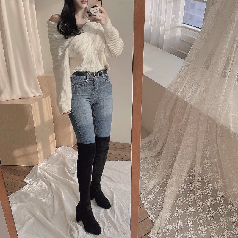 【tops】クロスVネックニットセーター　M26968