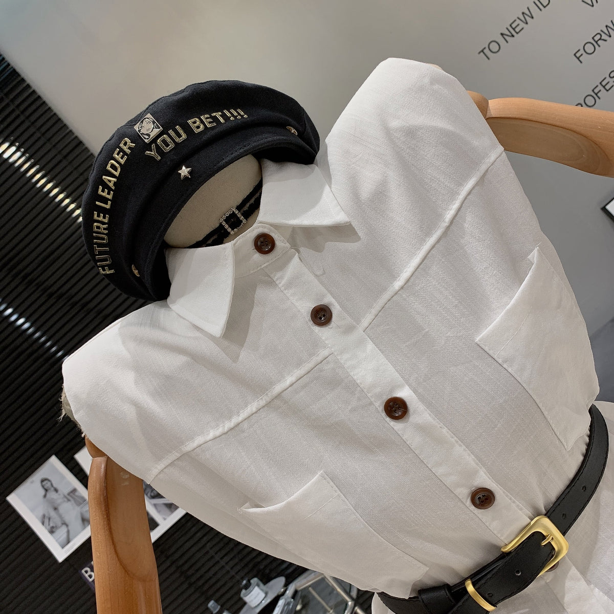 【tops】POLOネックノースリーブシャツトップスベルト付き　M25014