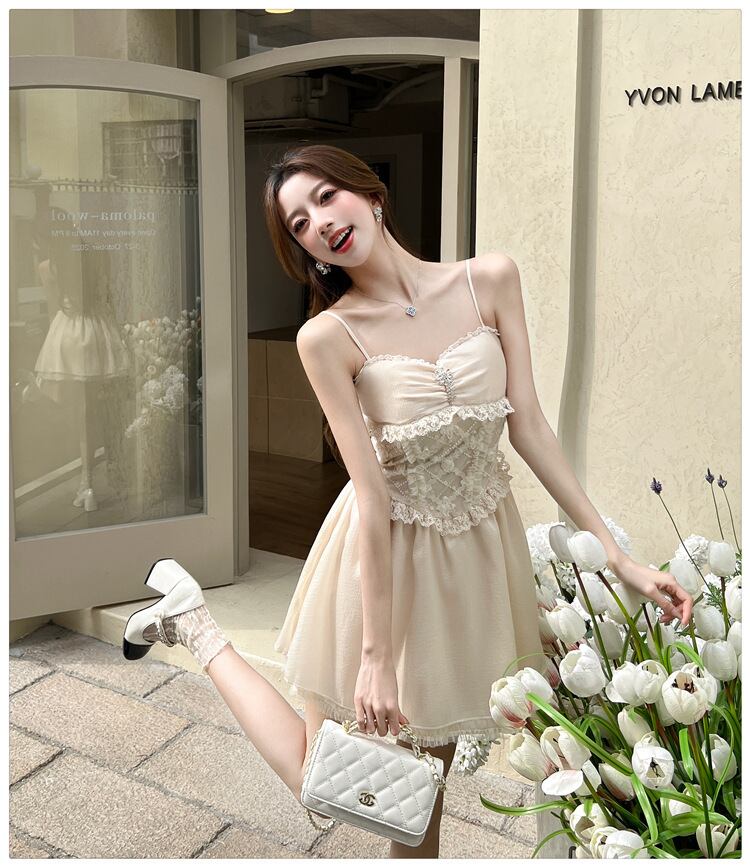 【dress】レース切り替えキャミワンピース　M30175