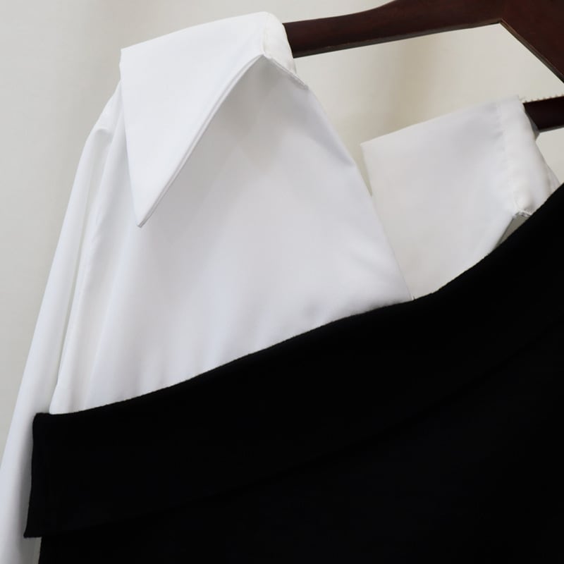 【tops】シャツ切り替えニットセーター　M26292