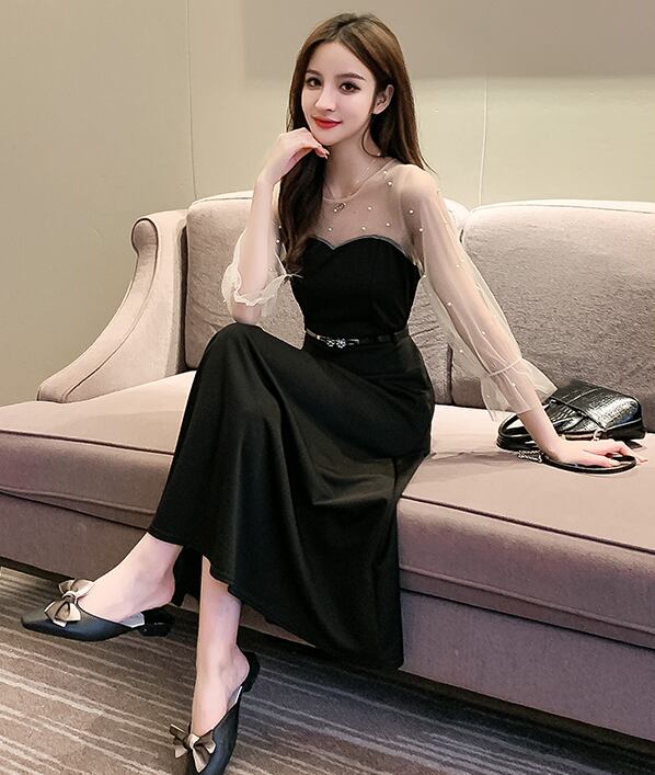 【dress】優しい雰囲気!韓国風気質満点魅力的レトロパフスリーブワンピース G0188