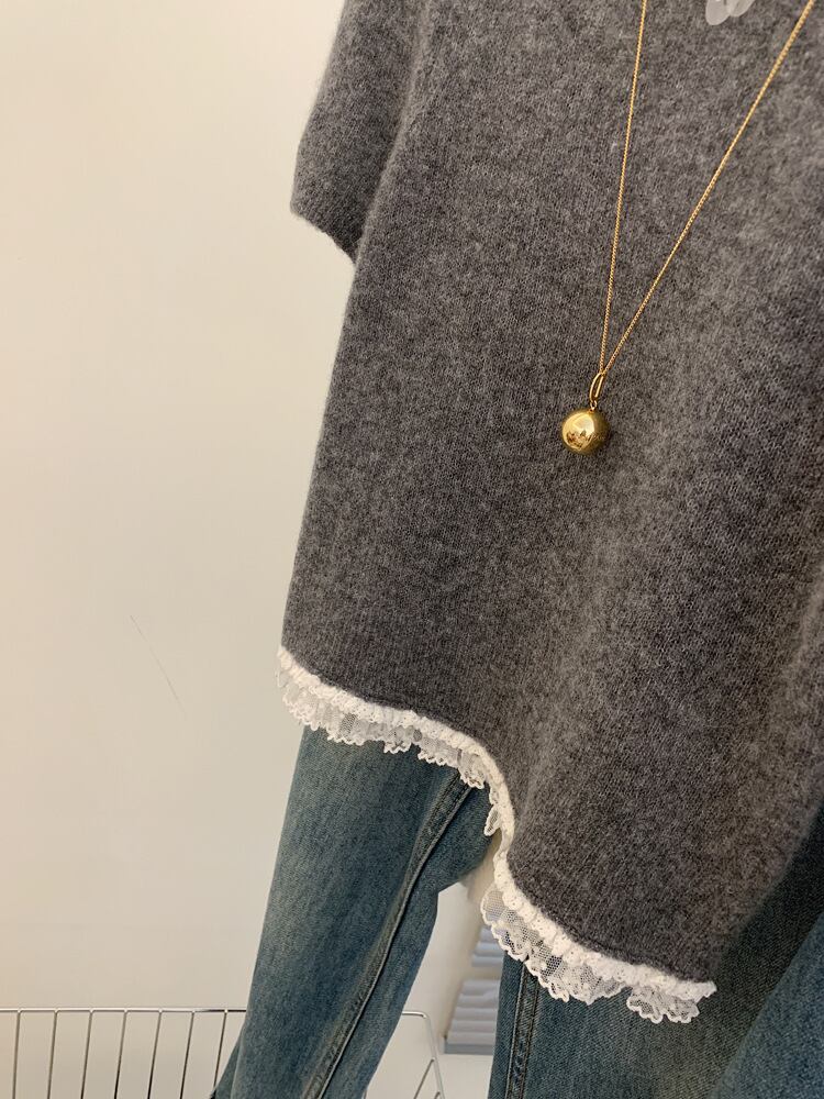 【tops】レース切り替えニットトップス　M29075