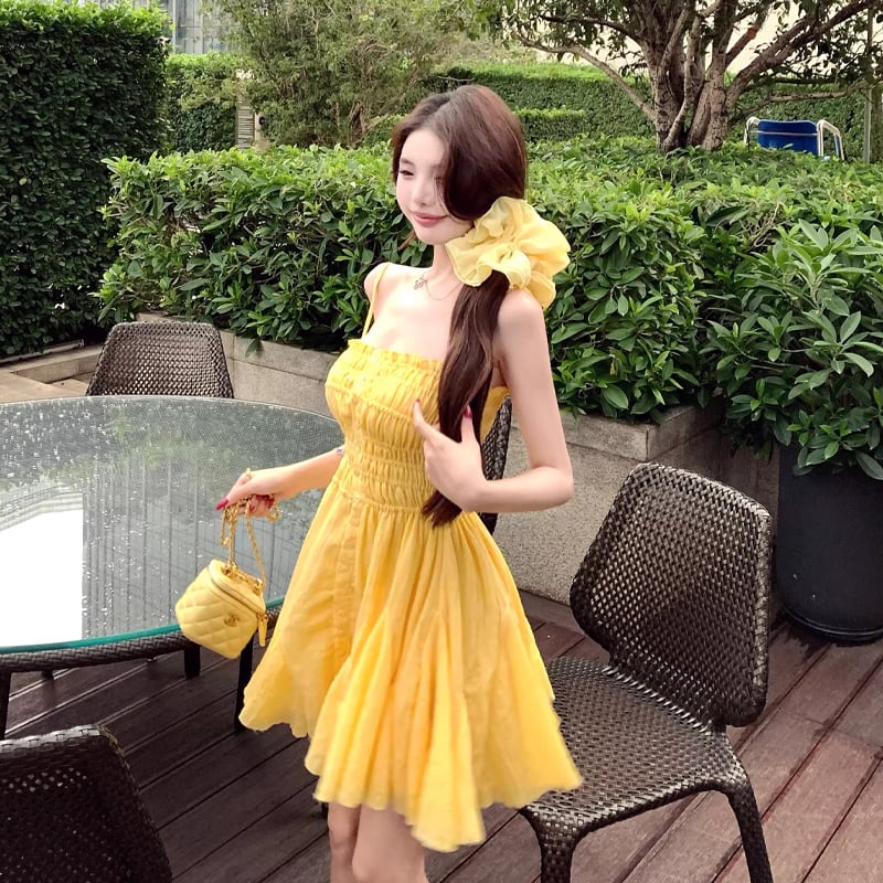 【dress】ギャザーデザインフレアキャミワンピース Q8292