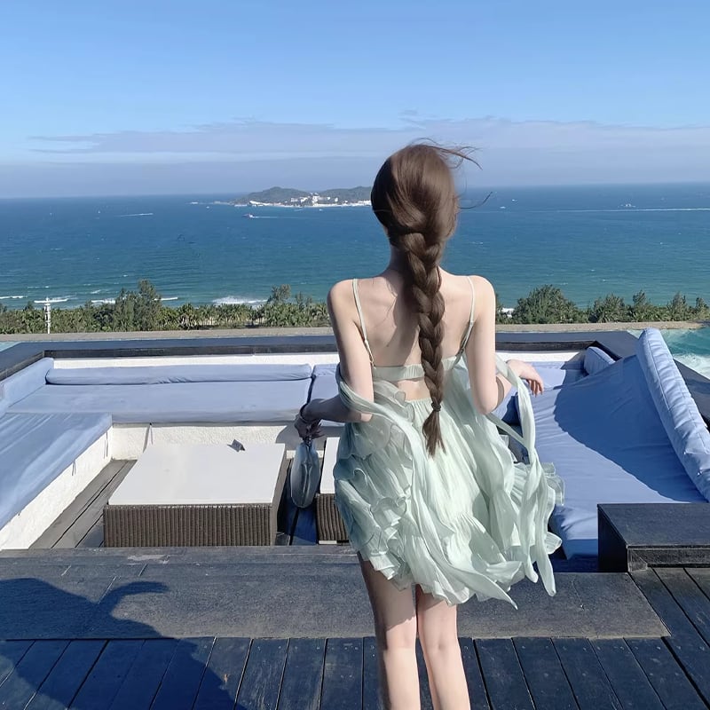 【dress】リボン付きフリルミニワンピース Q8405