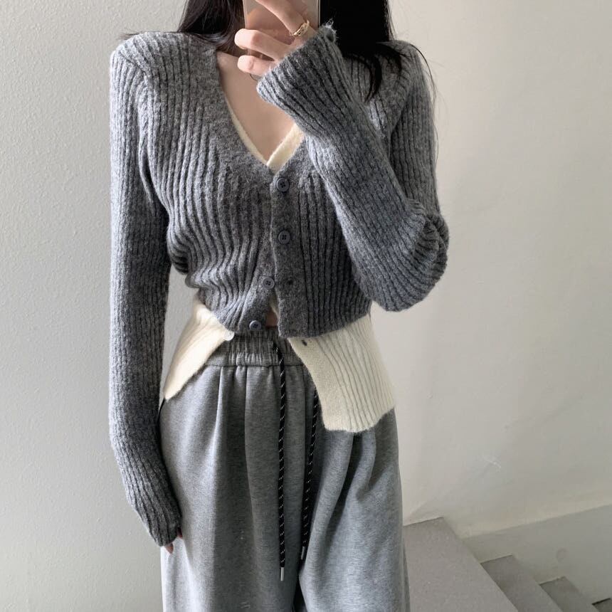 【outer】配色切り替えニットカーデ　M28679