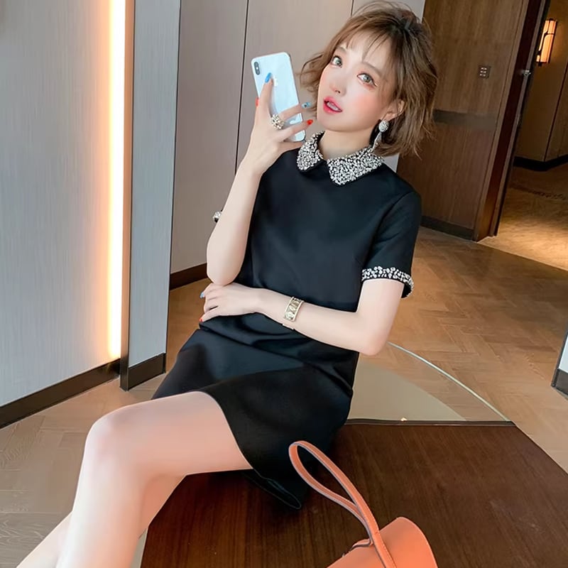 【dress】ラインストーン付きミニワンピース Q8435