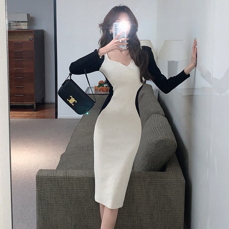 【dress】配色切り替えニットワンピース　M27808