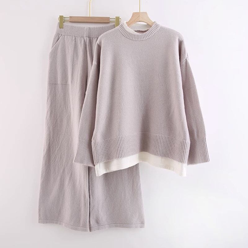 【set】ニットセーター×ワイドパンツセット　M18492
