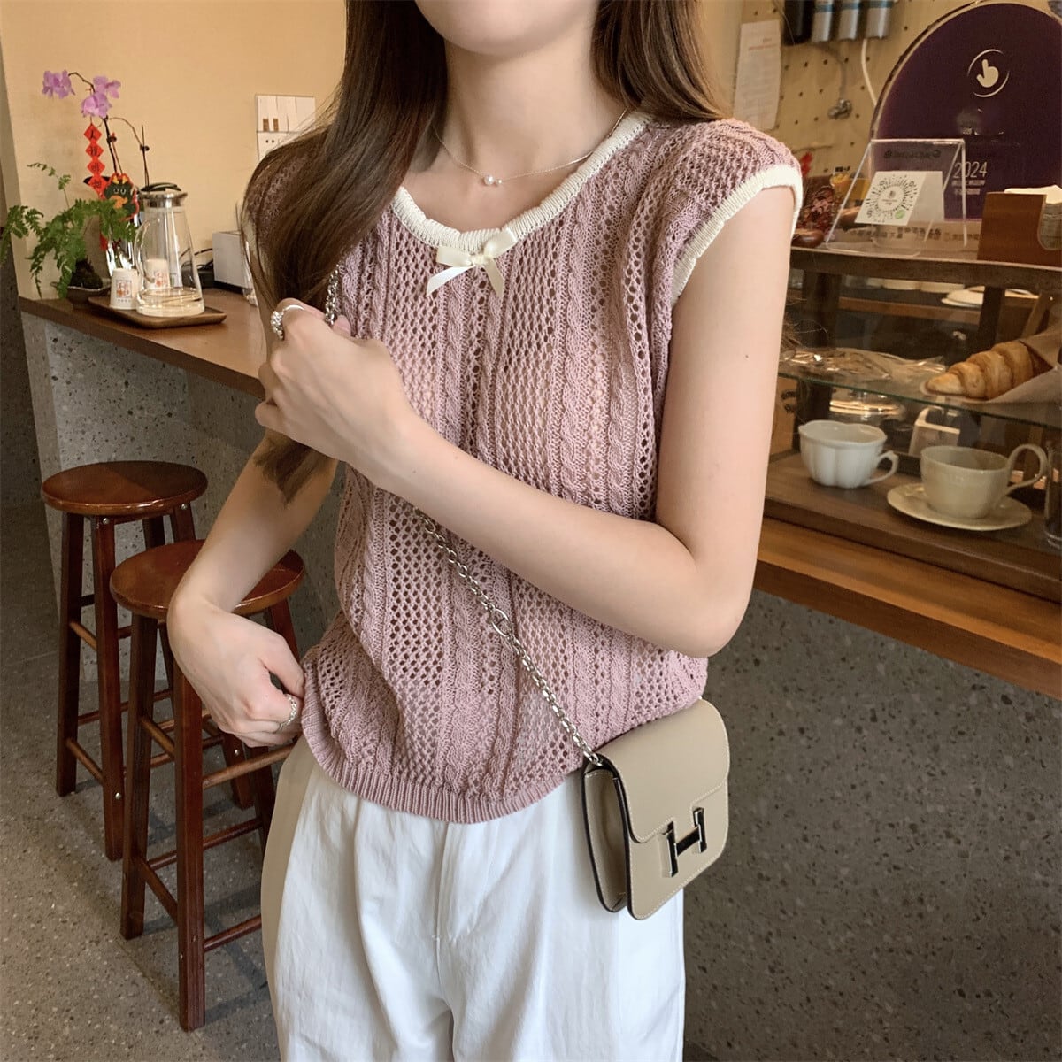【tops】カットワークニットTシャツ　M24902