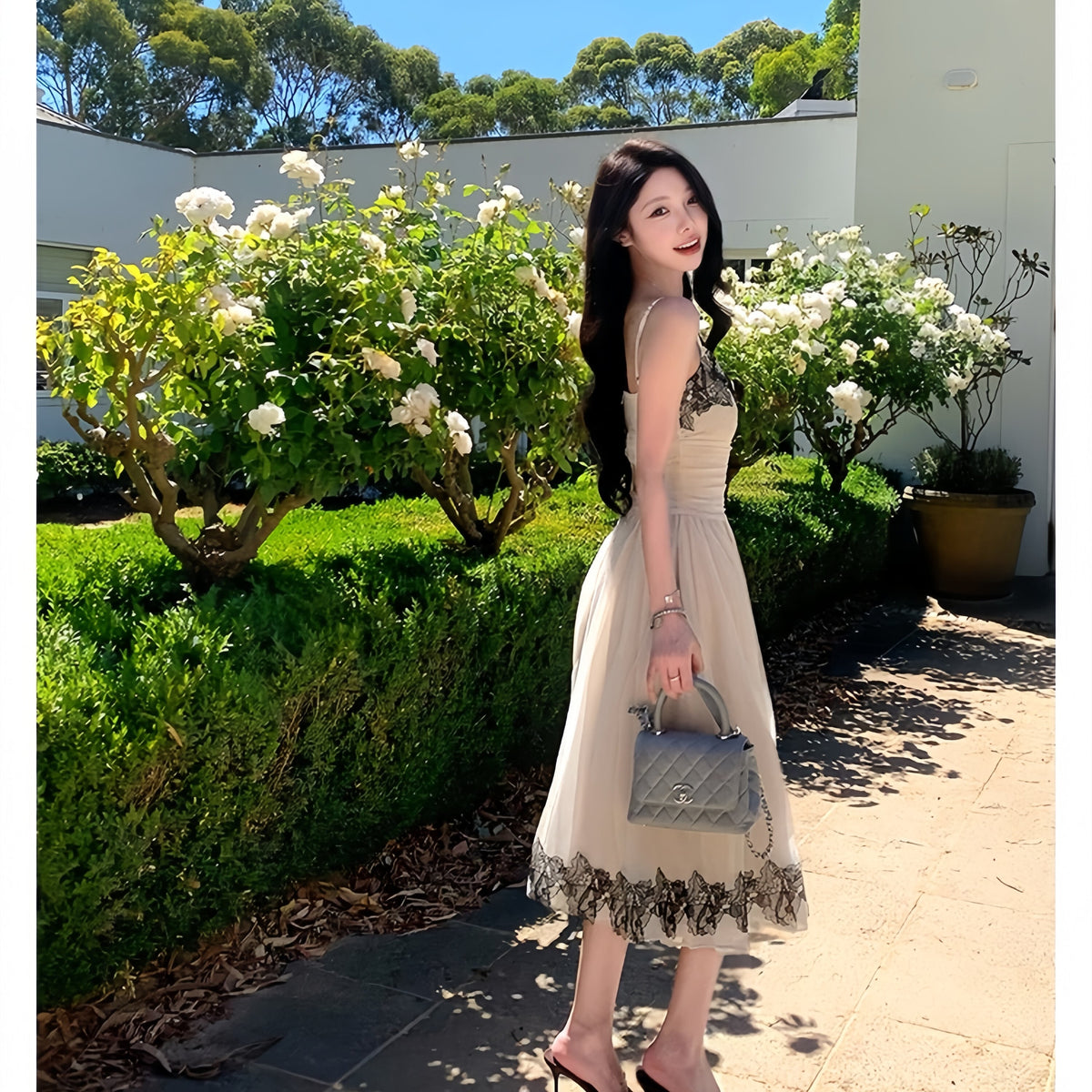 【dress】レースドッキングチュールキャミワンピース　N3553