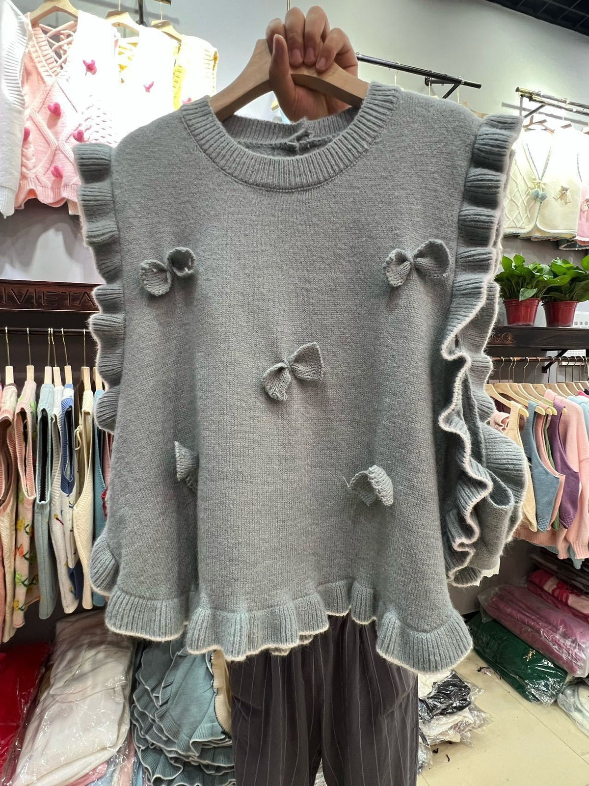 【tops】リボン付きニットベスト　M25779