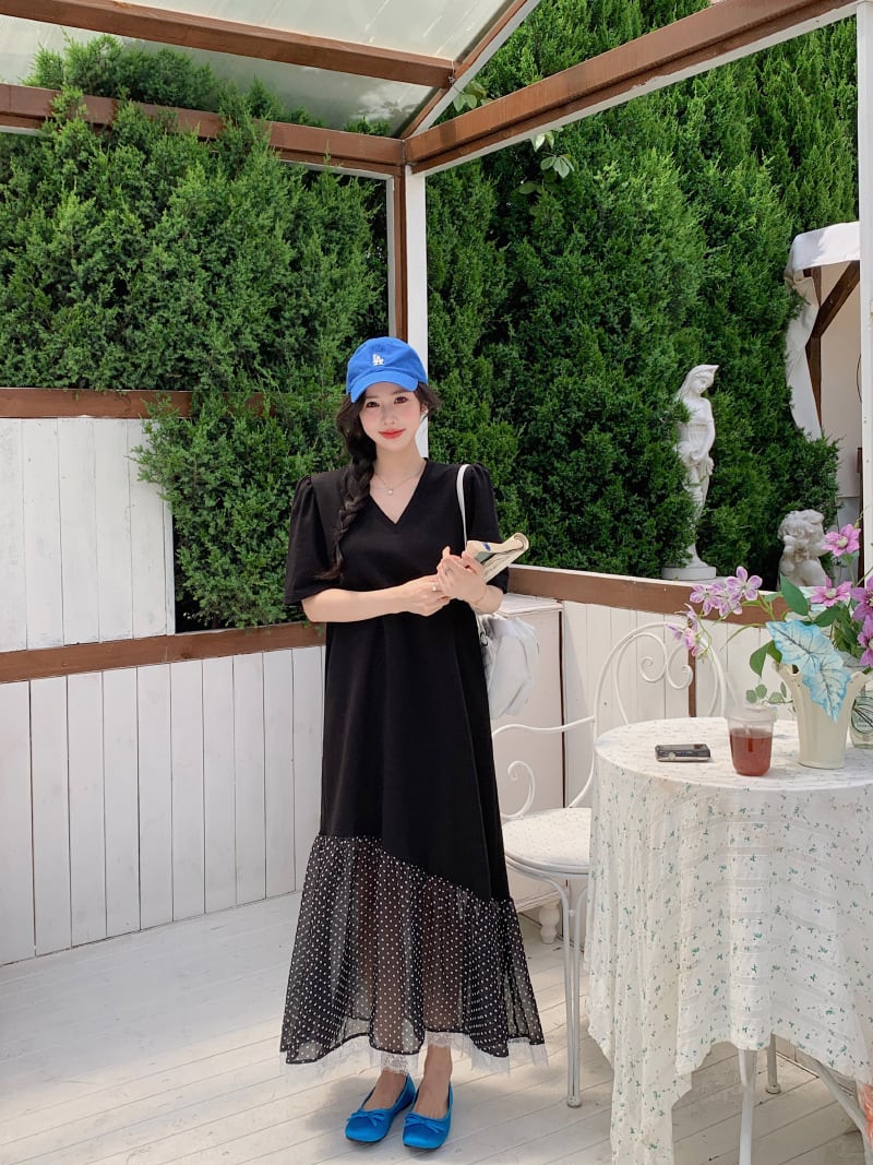 【dress】レース切り替えワンピース　M24958