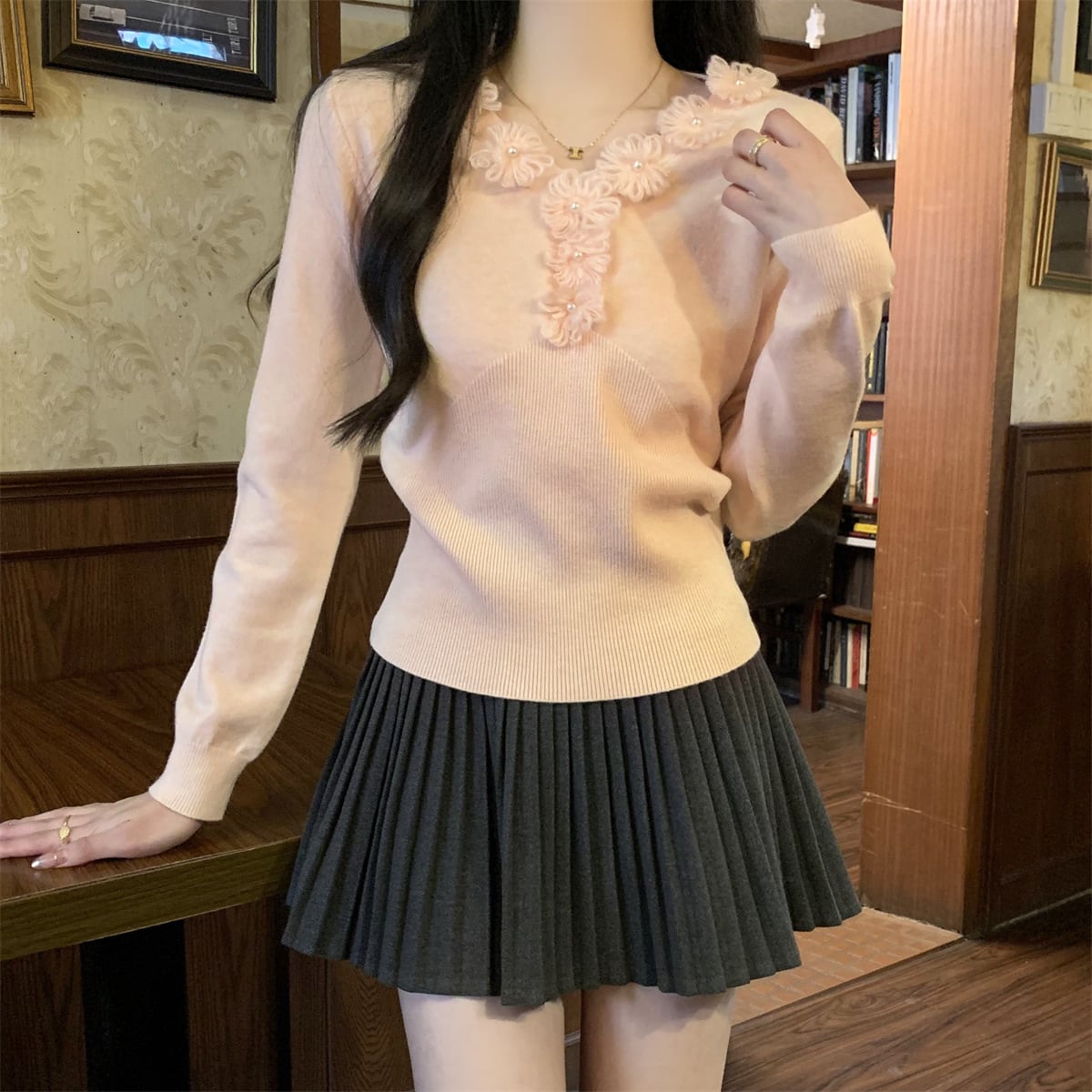 【tops】立体フラワーニットトップス　M28671