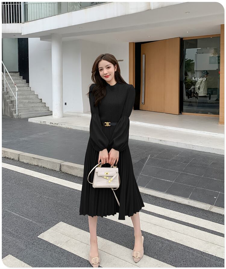 【dress】高級感 秋気質満点長袖高品質フランス風デザインワンピース G2235