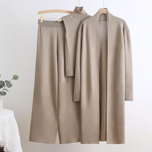 【set】ロング丈カーディガン×ベスト×ワイドパンツニット3点セット　N2731