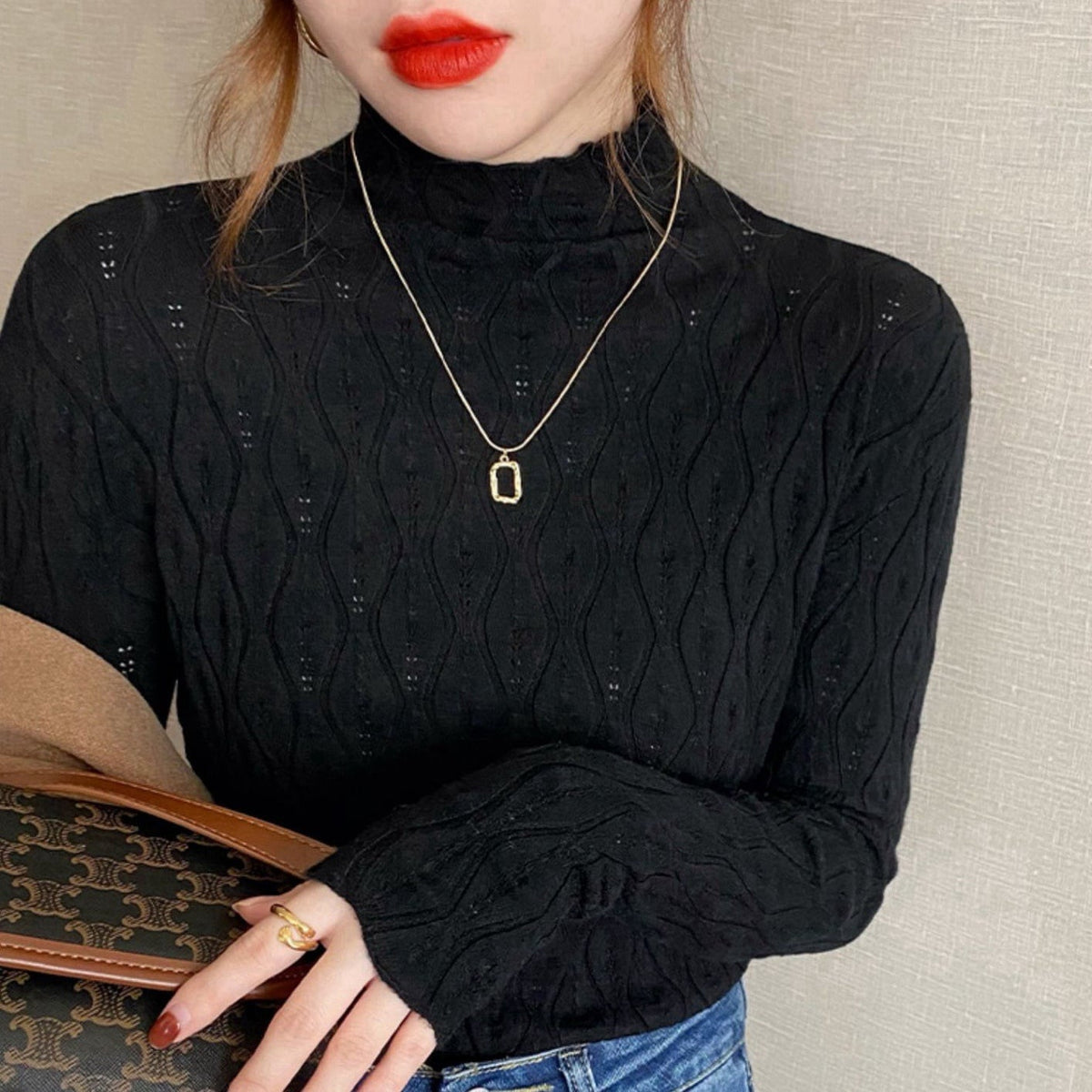 【tops】無地ニットトップス　M26439