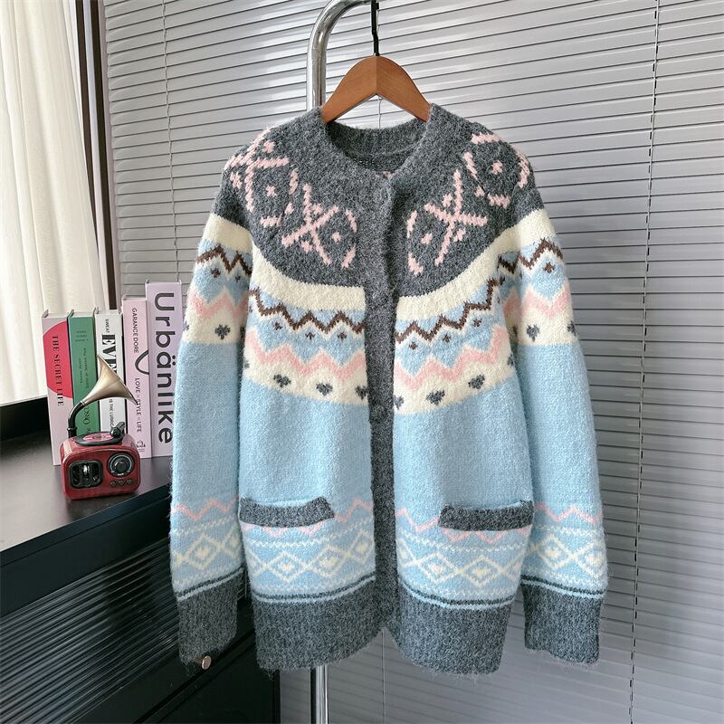 【outer】ジャカードニットカーデ　M27376