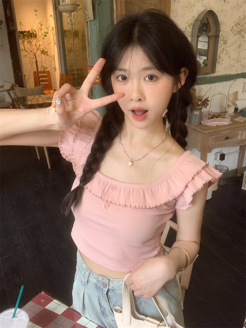 【tops】ギャザーフリルTシャツ　M25238