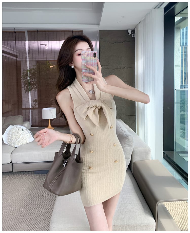 【dress】リボン付きノースリーブワンピース　M24732